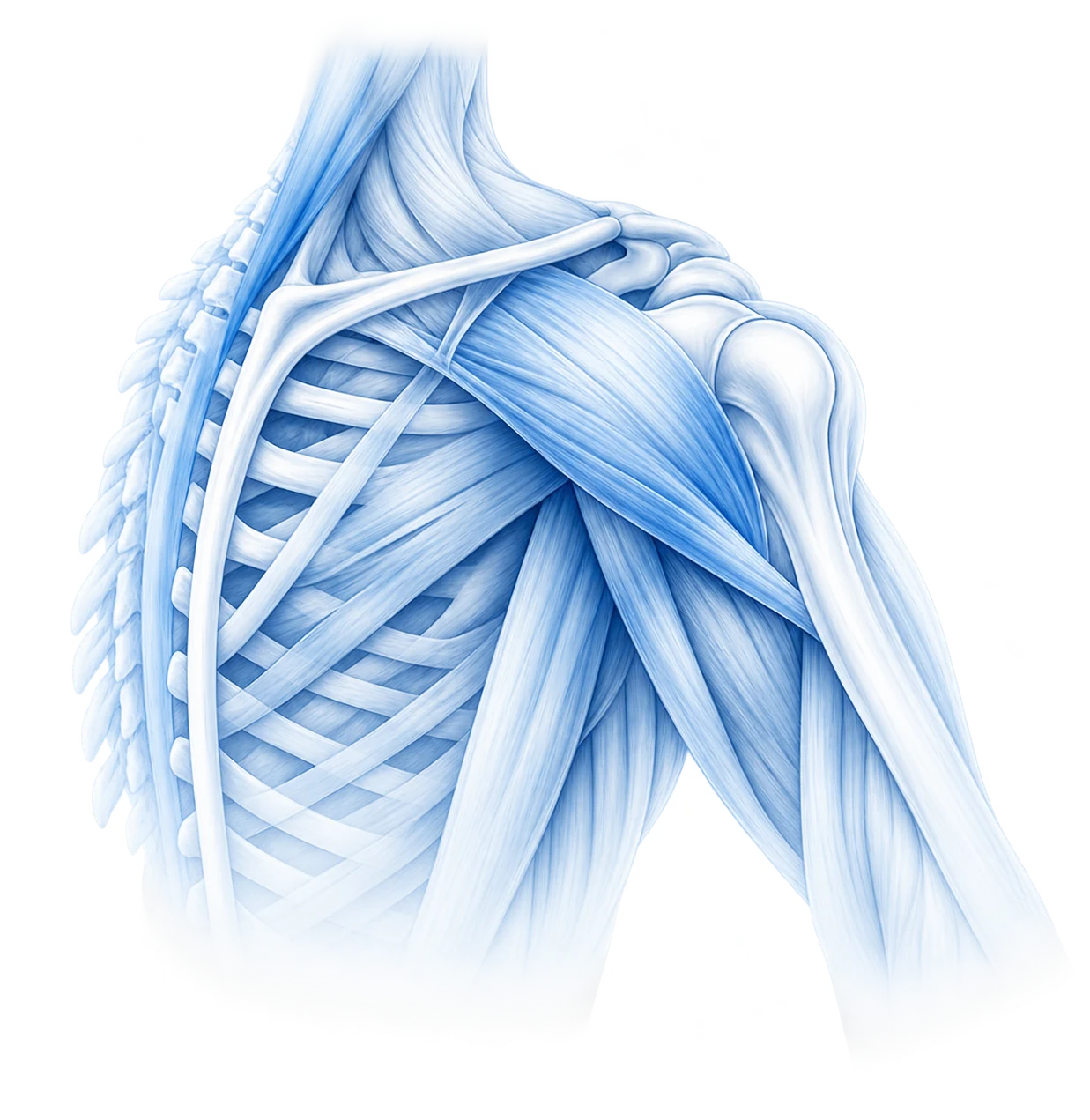 Ilustración educativa del hombro y musculatura del torso