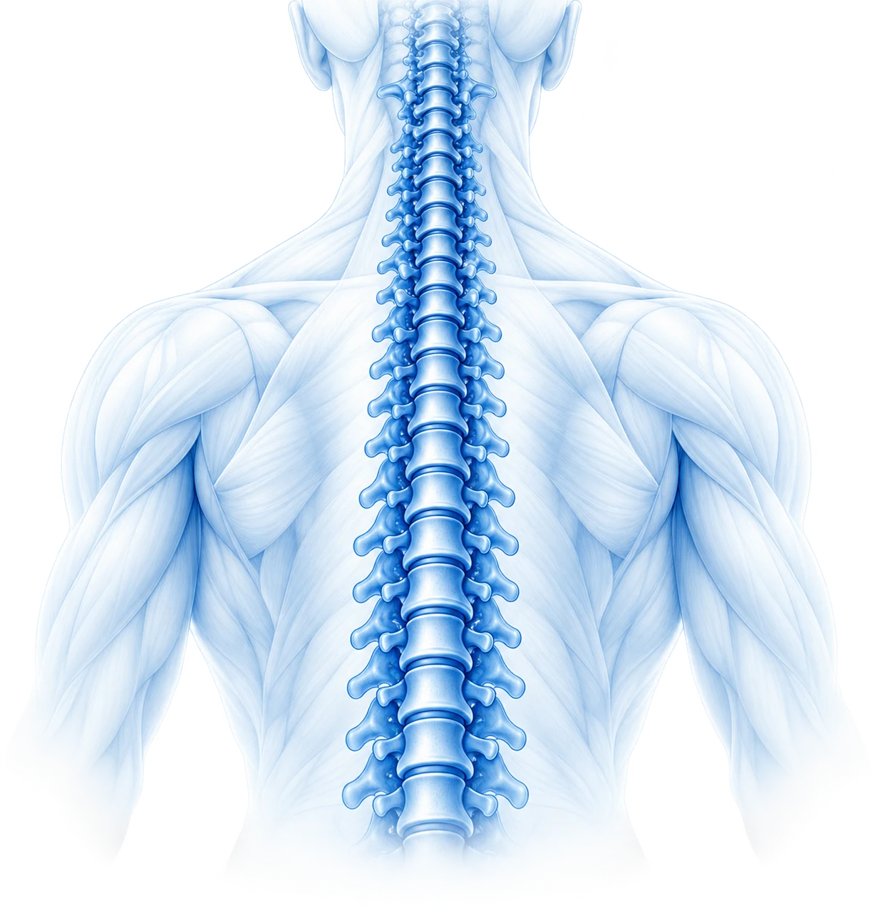 Ilustración educativa de la columna y musculatura de la espalda